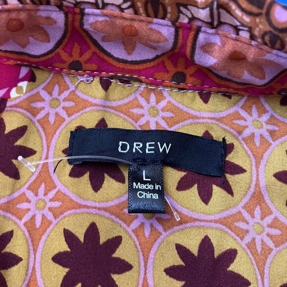 DREW Anthropologie Floral Faux Patchwork Puff Sleeve Button-down Shirt Blouse L - Picture 4 of 6
